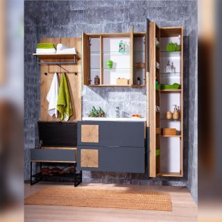 Тумба под раковину Бриклаер Форест 4627125414657 80 см дуб золотой/антрацит